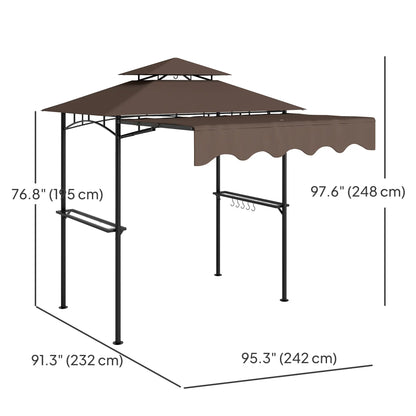 8' x 5' Grill Gazebo, Double Tiered Barbecue Shelter With Side Awning, Brown BBQ Grill Gazebos at Gallery Canada