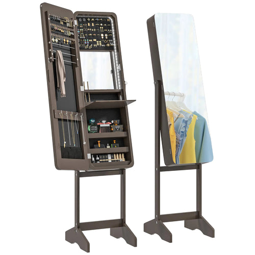 Standing Jewelry Cabinet with LED, Adjustable Mirror, Brown