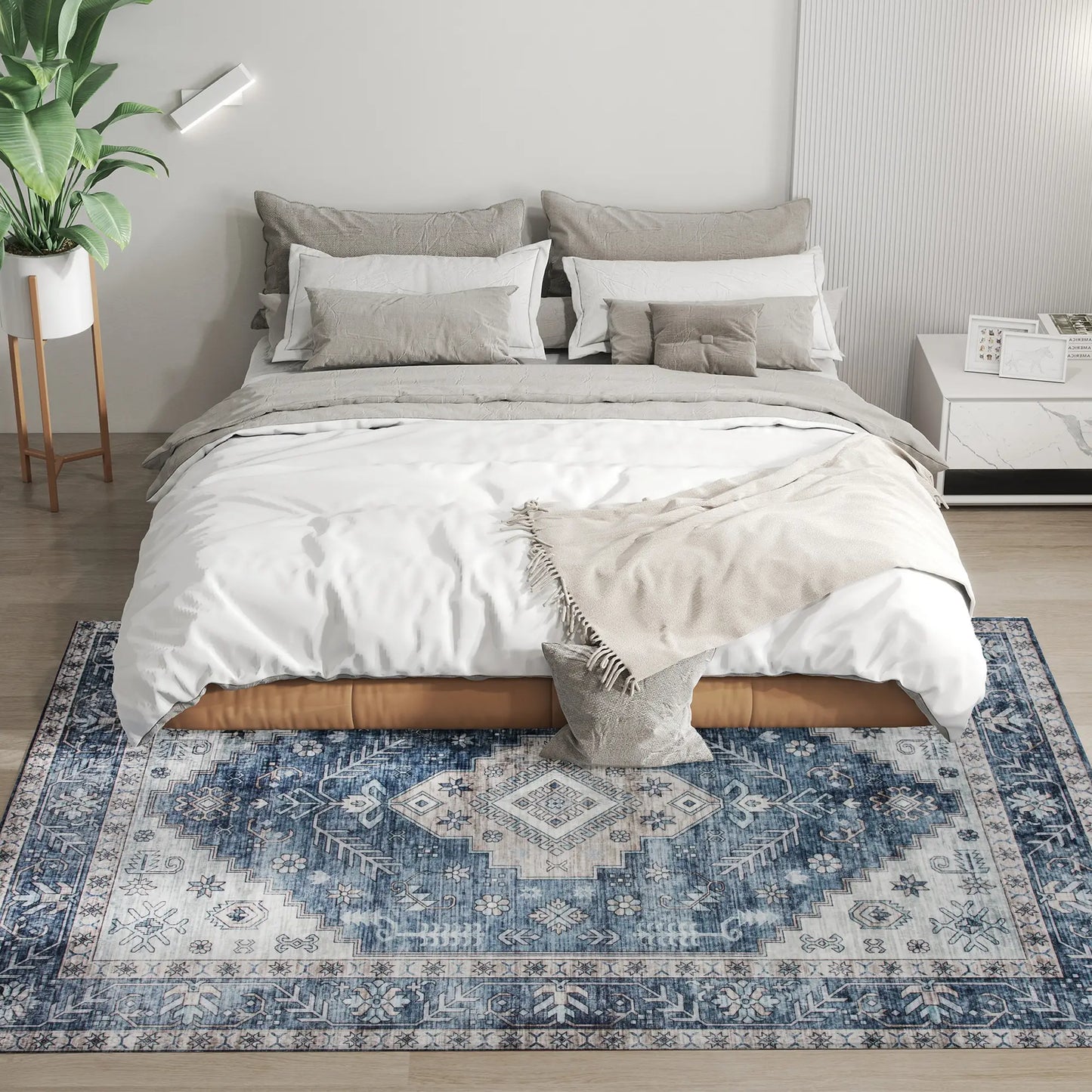 5x7 Area Rug, Vintage Washable, Non-Slip, Living Room, Bedroom, Blue Living Room Furniture at Gallery Canada