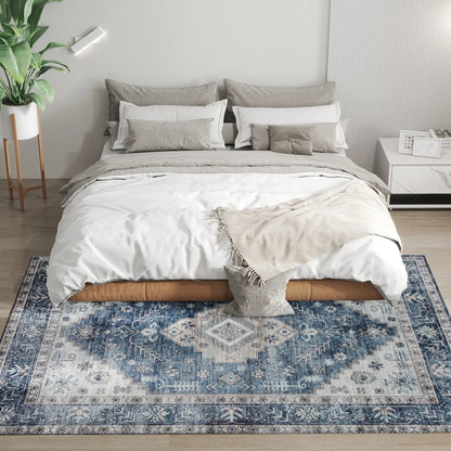 5x7 Area Rug, Vintage Washable, Non-Slip, Living Room, Bedroom, Blue Living Room Furniture at Gallery Canada