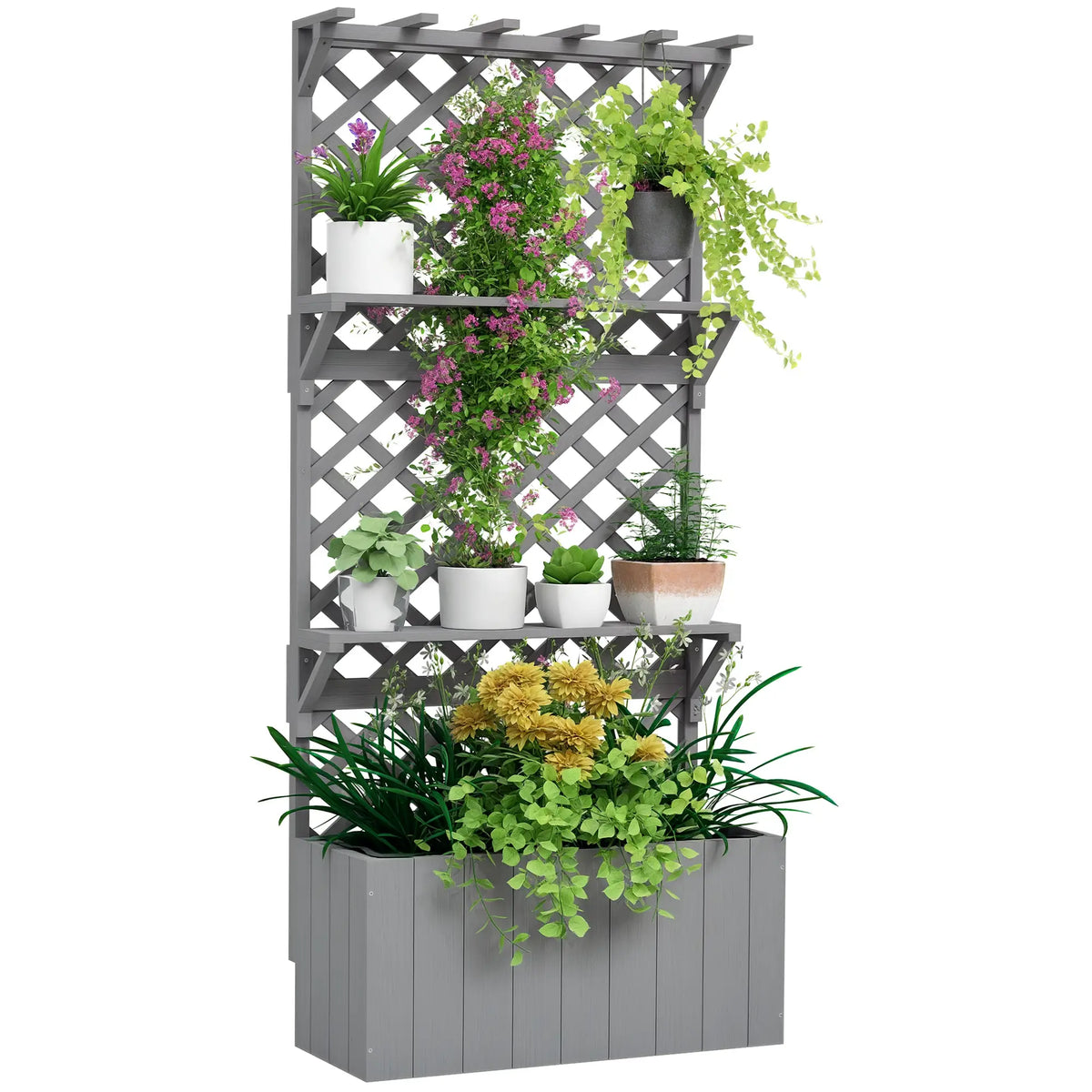 Raised Garden Bed, Wooden Planter with Trellis, Grey Raised Garden Beds at Gallery Canada