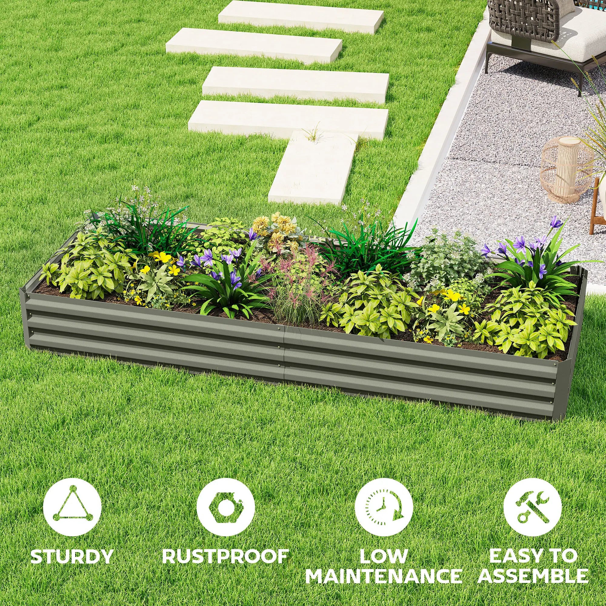 8 x 3 x 1ft Galvanized Raised Garden Bed, Metal Elevated Planter Box, Light Grey Galvanized Planter Boxes at Gallery Canada