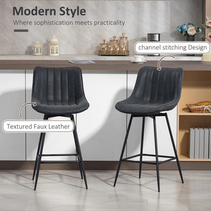 Set of 2 Counter Height Barstools, PU Leather, Black Bar Stools at Gallery Canada