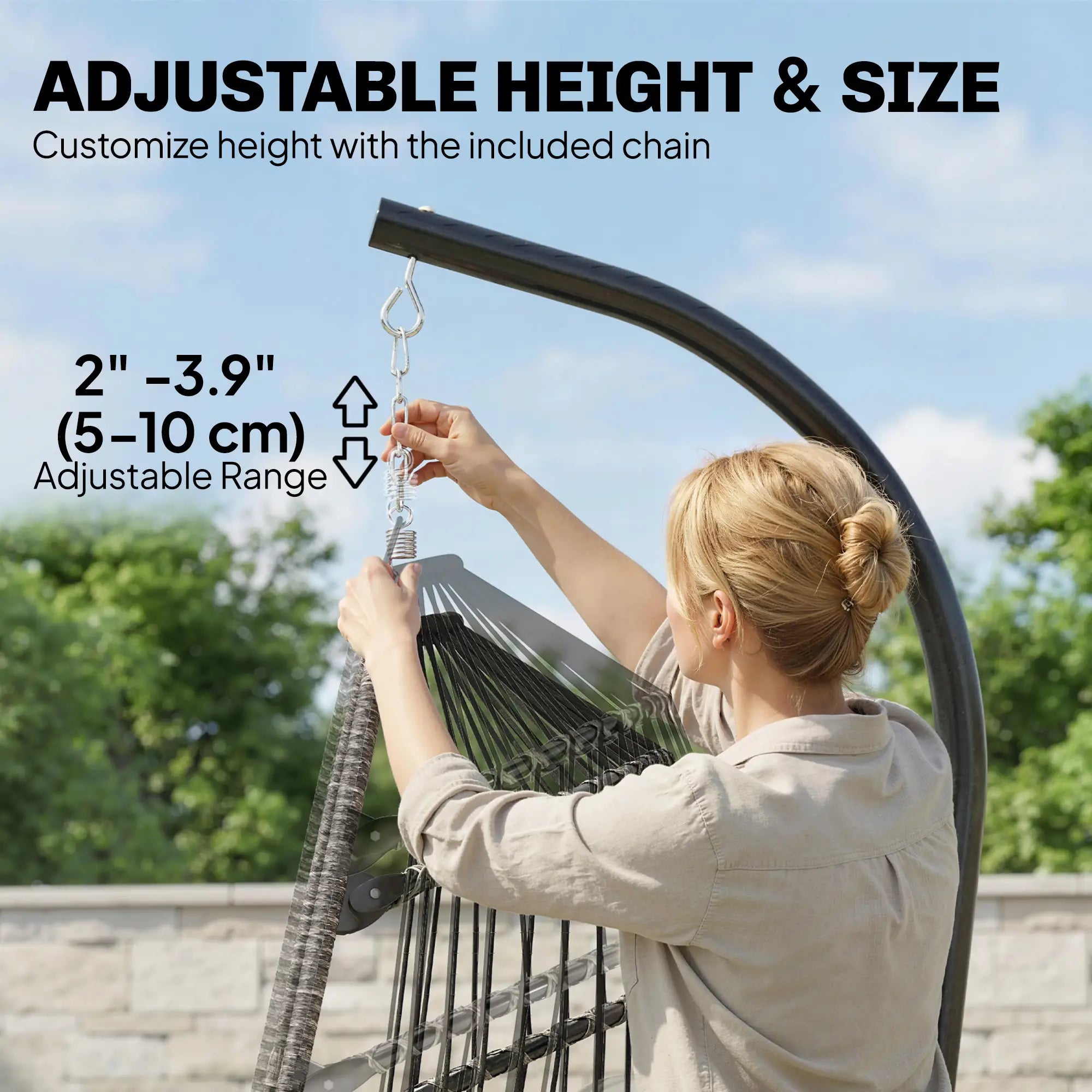 Outdoor Hanging Egg Chair, Retractable Footrest, Metal Stand, Light Grey Patio Swings with Stand at Gallery Canada