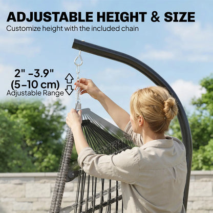 Outdoor Hanging Egg Chair, Retractable Footrest, Metal Stand, Light Grey Patio Swings with Stand at Gallery Canada