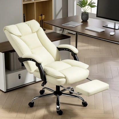 Executive Office Chair, Ergonomic Desk Chair with Footrest, Swivel Recliner, Beige Executive & Manager Chairs at Gallery Canada