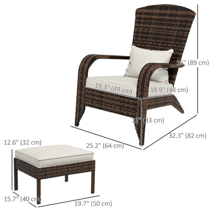 Wicker Adirondack Chair with Ottoman, Cushioned Patio Chair, Cream White, Brown Patio Chairs at Gallery Canada