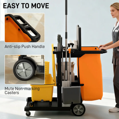 Commercial Janitorial Cart, 3 Tier Shelves, Black Household Supplies at Gallery Canada