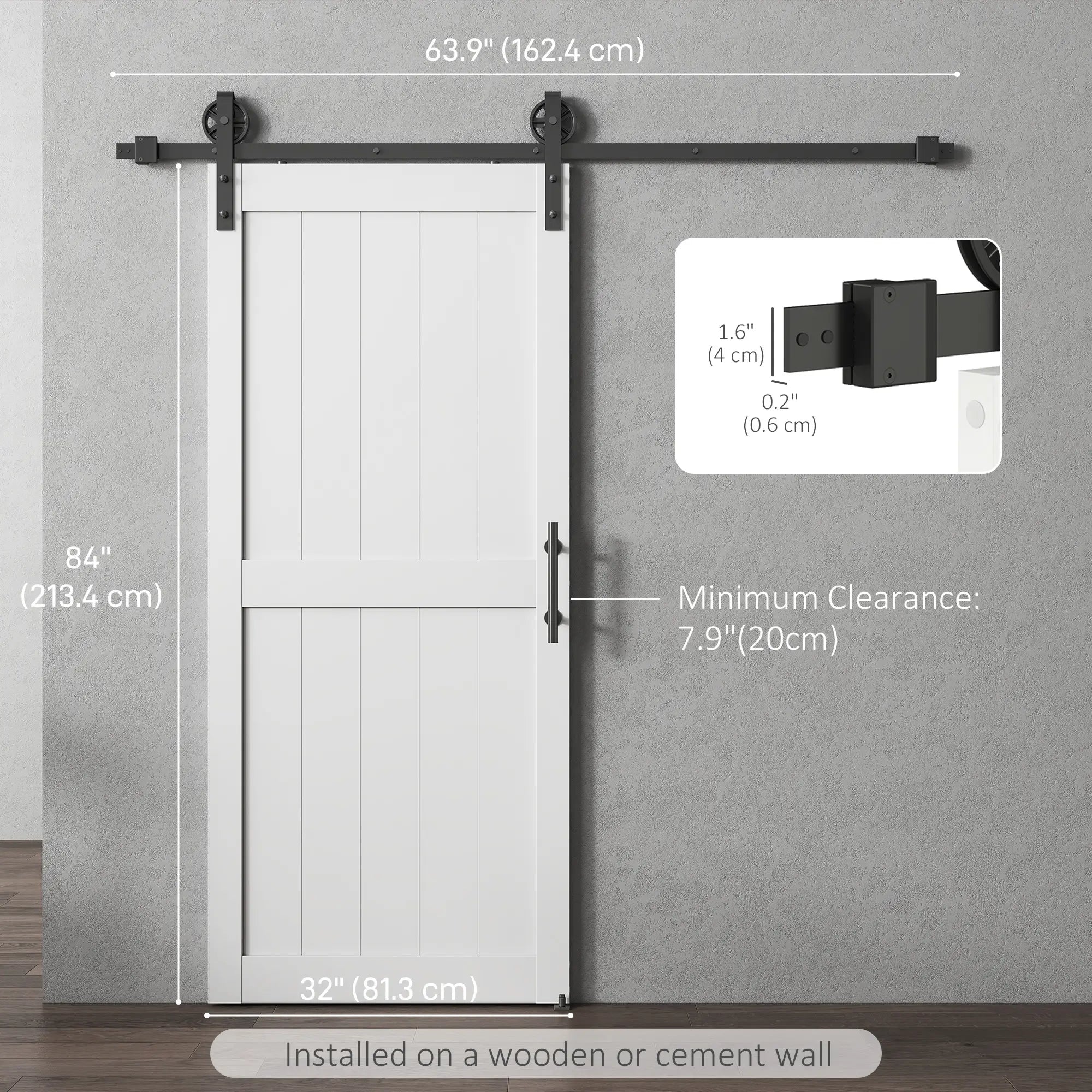 32inx84in Barn Door, Sliding Hardware Kit, Upgraded Rollers, White Door Hardware at Gallery Canada