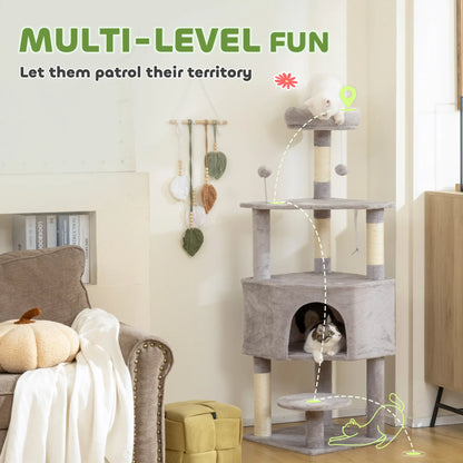54 Inch Cat Tree, Large Condo, Top Perch, Sisal Posts, Dangling Toy, Light Grey Cat Trees at Gallery Canada