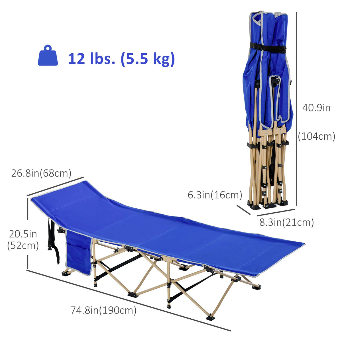 Folding Camping Cot for Adults, with Carry Bag, Side Pocket, Navy Blue Camping Cots at Gallery Canada