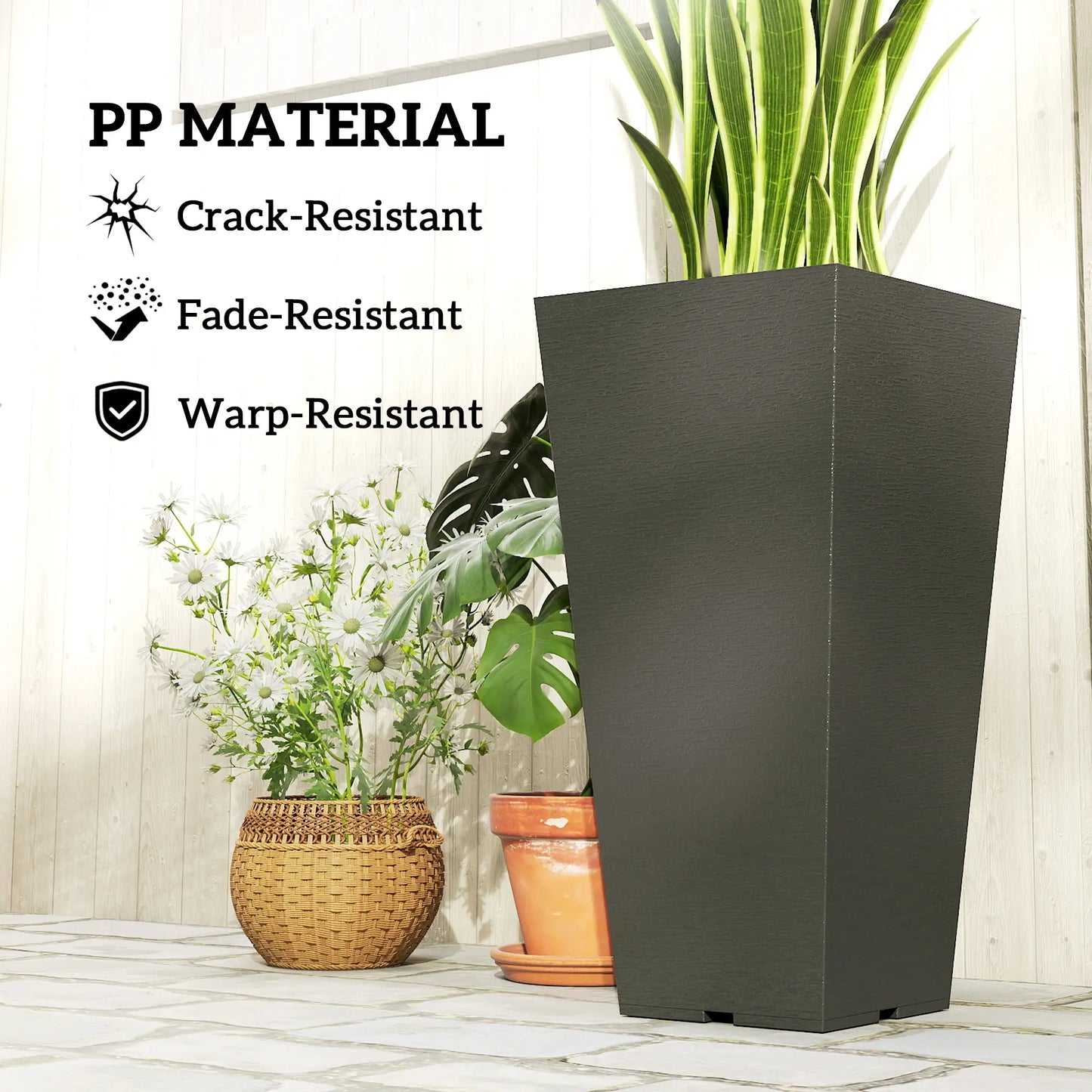 23" Tall Planters Set Of 2, Indoor Outdoor Stackable, Black Marble Finish, Black Planter Set at Gallery Canada