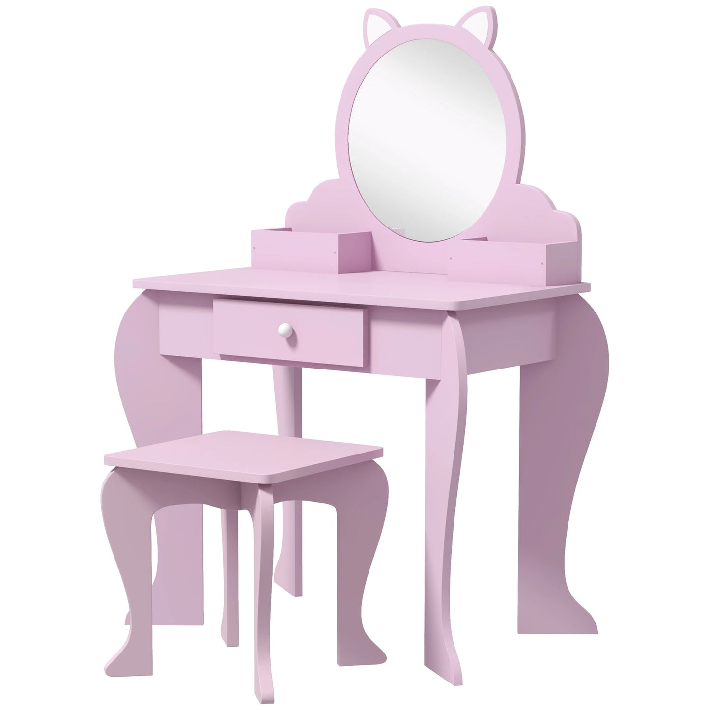 Cat Design Makeup Vanity with Mirror, Stool, Drawer, Pink Toy Vanity Pink at Gallery Canada