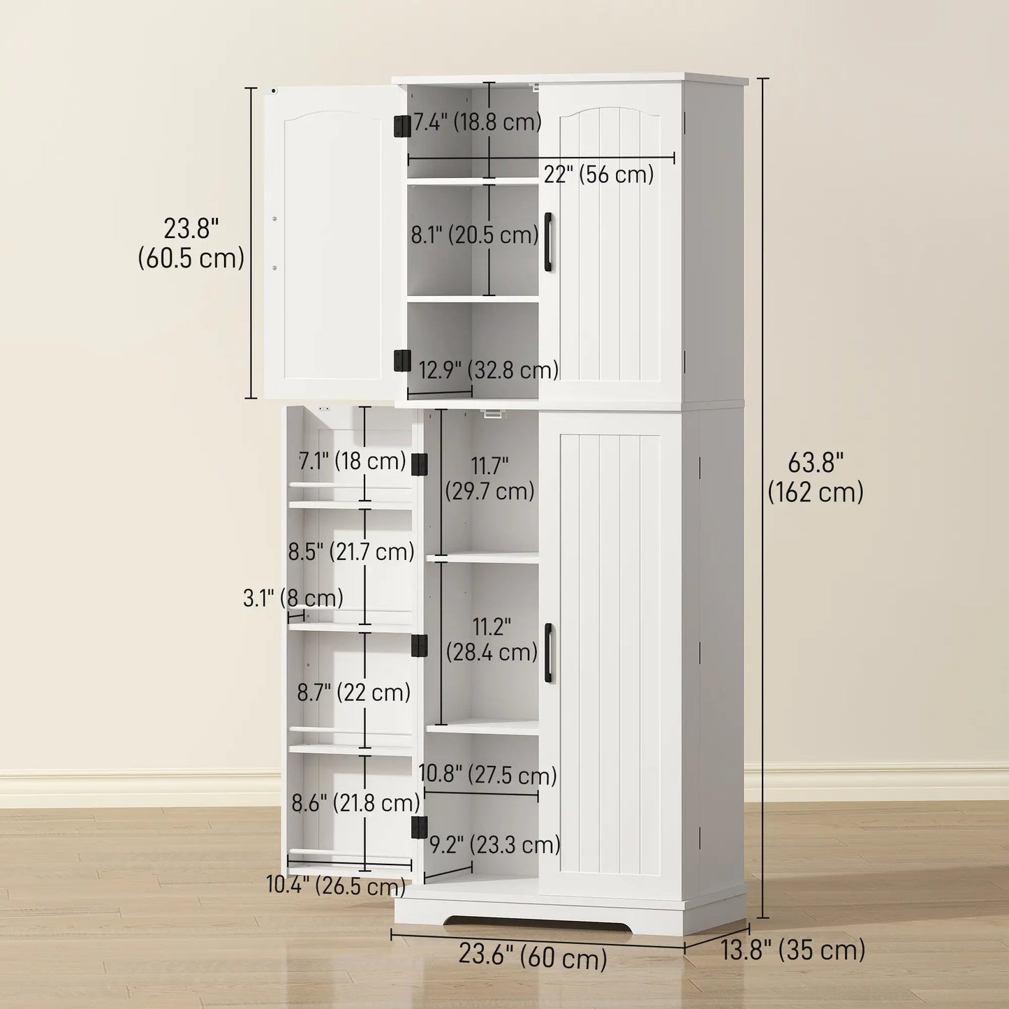 Tall Pantry Cabinet, 64 Inch, Adjustable Shelves, Spice Racks, White Kitchen Pantry Cabinets at Gallery Canada