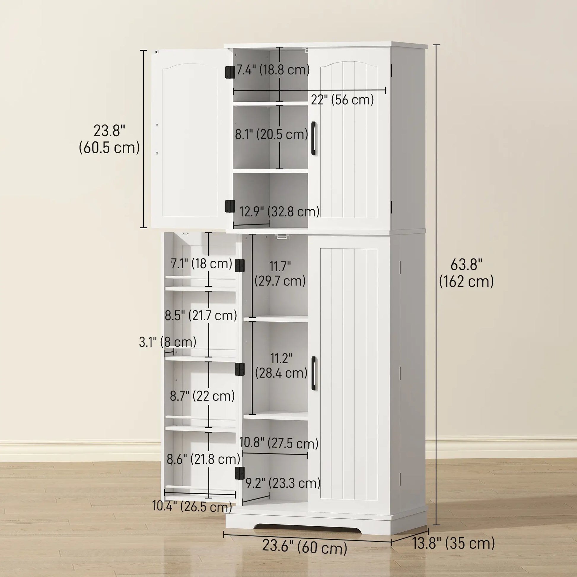 Tall Pantry Cabinet, 64 Inch, Adjustable Shelves, Spice Racks, White Kitchen Pantry Cabinets at Gallery Canada