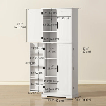 Tall Pantry Cabinet, 64 Inch, Adjustable Shelves, Spice Racks, White Kitchen Pantry Cabinets at Gallery Canada