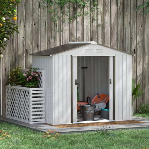 7' x 4' x 6' Garden Storage Shed, Metal Tool House, Silver
