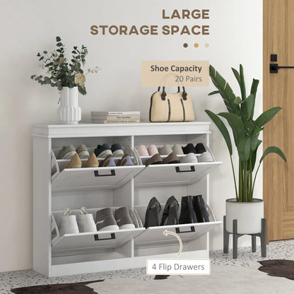 Shoe Storage Cabinet, 4 Flip Drawers, Adjustable Shelves, 20 Pairs, White Shoe Storage Cabinets & Racks at Gallery Canada