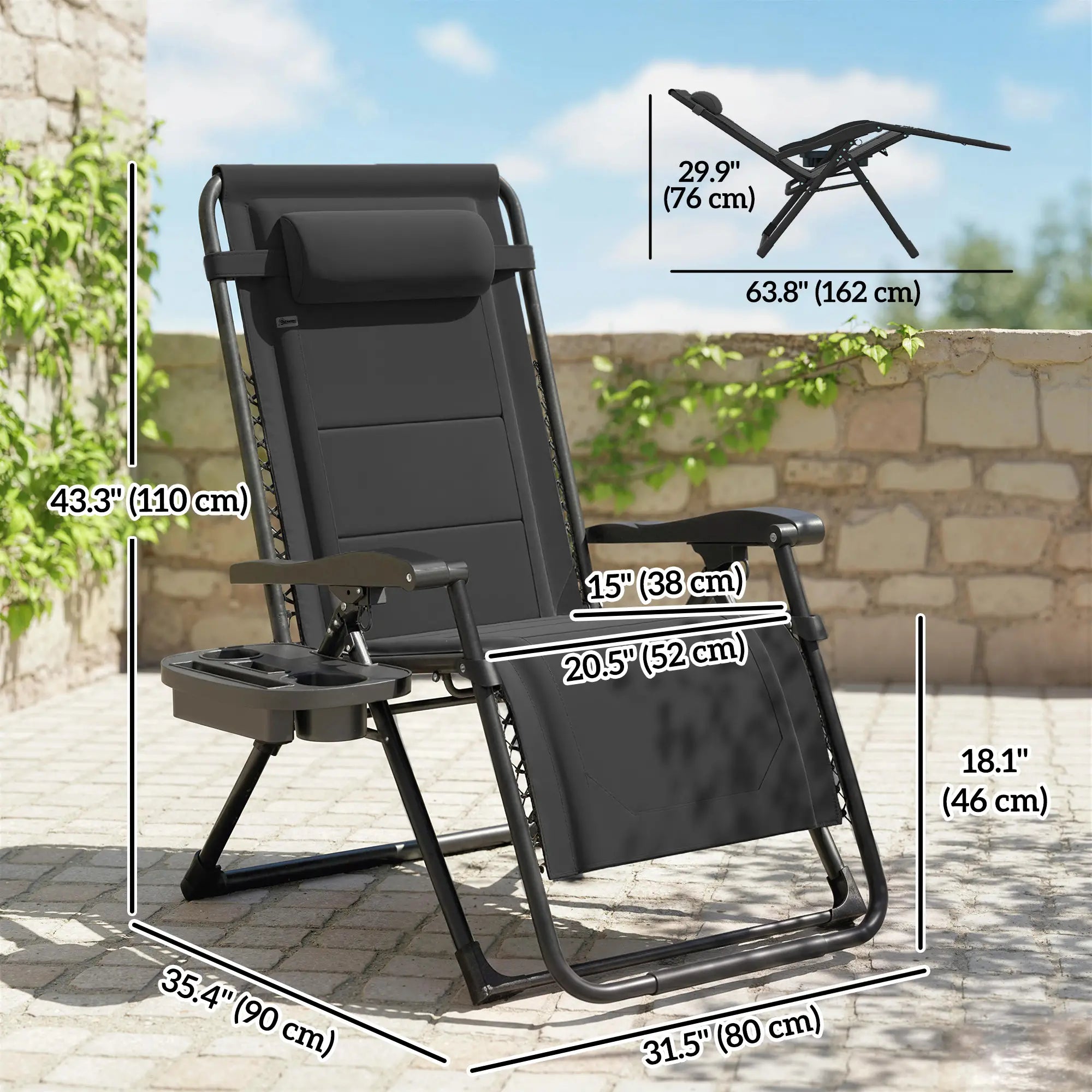 Zero Gravity Chair, Reclining Outdoor Lounger, 400 LBS Capacity, Black Lounger Chairs at Gallery Canada
