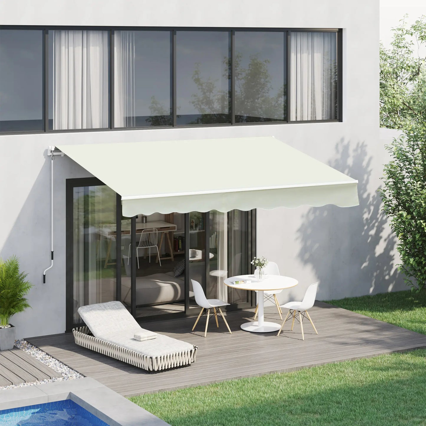 10' x 8' Manual Retractable Awning, Sun Shade Canopy, Aluminum Frame, UV Protection, Cream White Deck Awnings at Gallery Canada