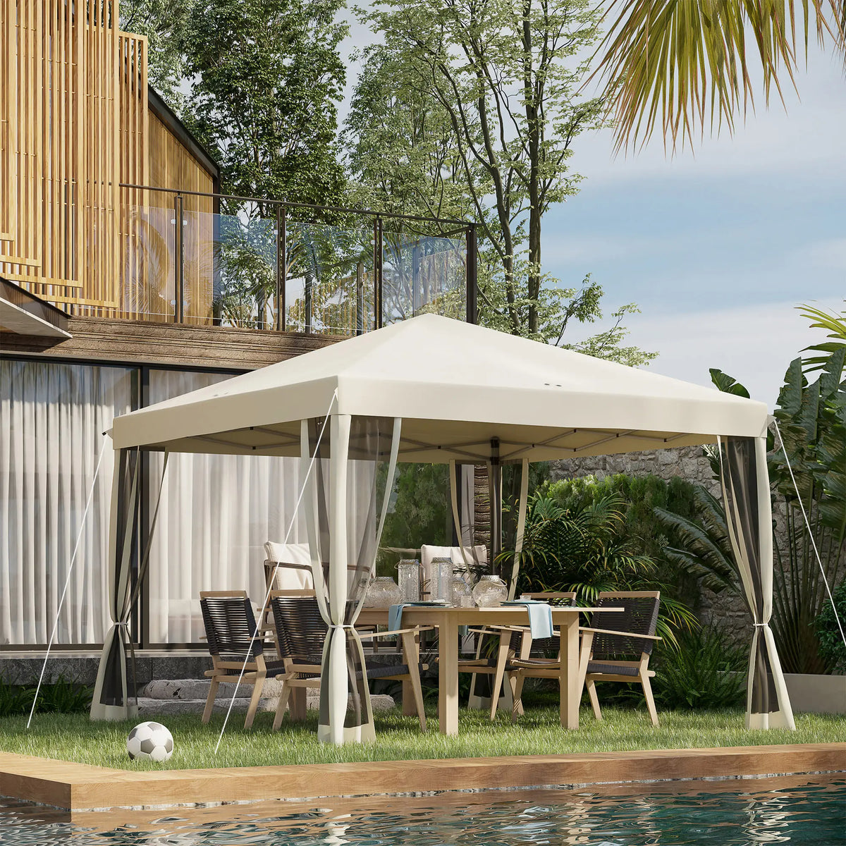 10' x 10' Pop Up Canopy Tent, Removable Mesh Sidewall, Carry Bag, Beige Pop Up Canopies at Gallery Canada