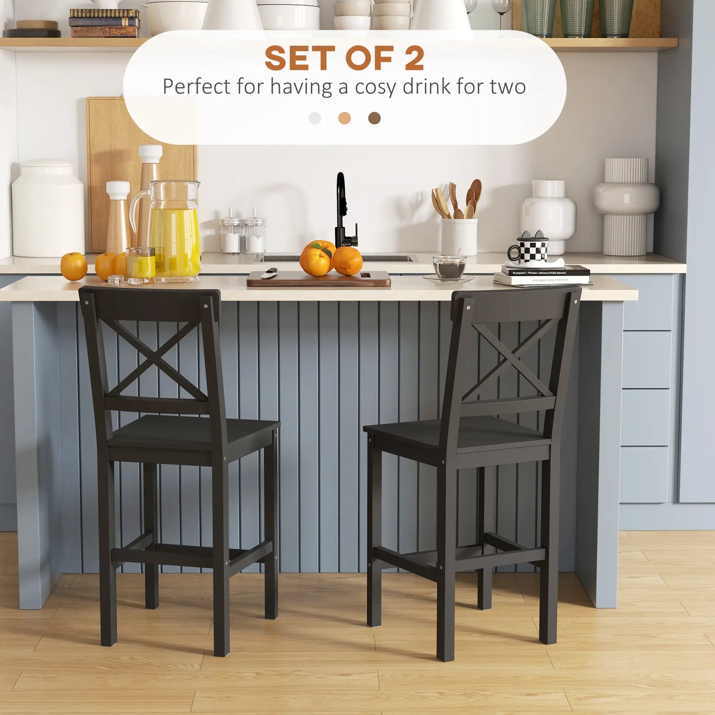 Farmhouse Counter Height Stools Set of 2, Solid Wood, Kitchen Island Bar Stools at Gallery Canada