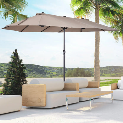 15' Outdoor Patio Umbrella, Twin Canopy Sunshade, Steel Table, Lift Crank, Tan Sun Umbrellas at Gallery Canada