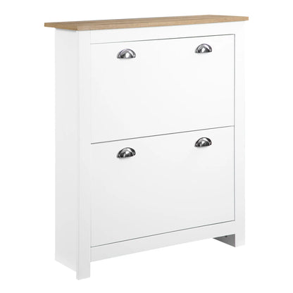 Entryway Shoe Cabinet, 2 Flip Drawers, Adjustable Shelves, 12 Pair, White Shoe Storage Cabinets & Racks White, Natural at Gallery Canada
