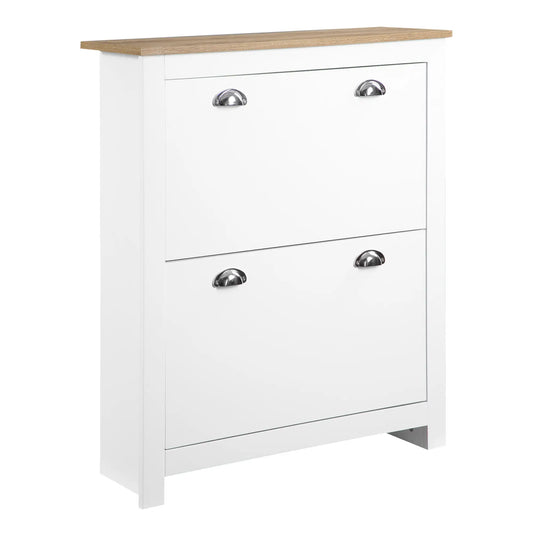 Entryway Shoe Cabinet, 2 Flip Drawers, Adjustable Shelves, 12 Pair, White Shoe Storage Cabinets & Racks White, Natural at Gallery Canada