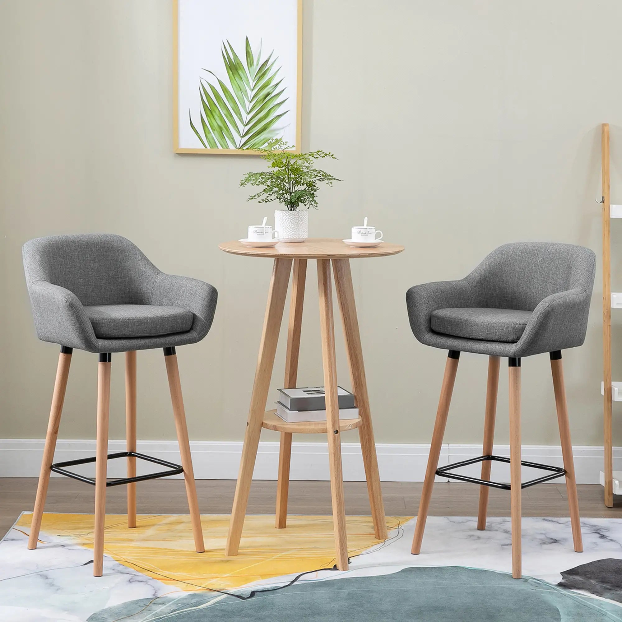Modern Fabric Bar Stools Set of 2, Metal Frame, Wood Legs, Grey Bar Stools at Gallery Canada