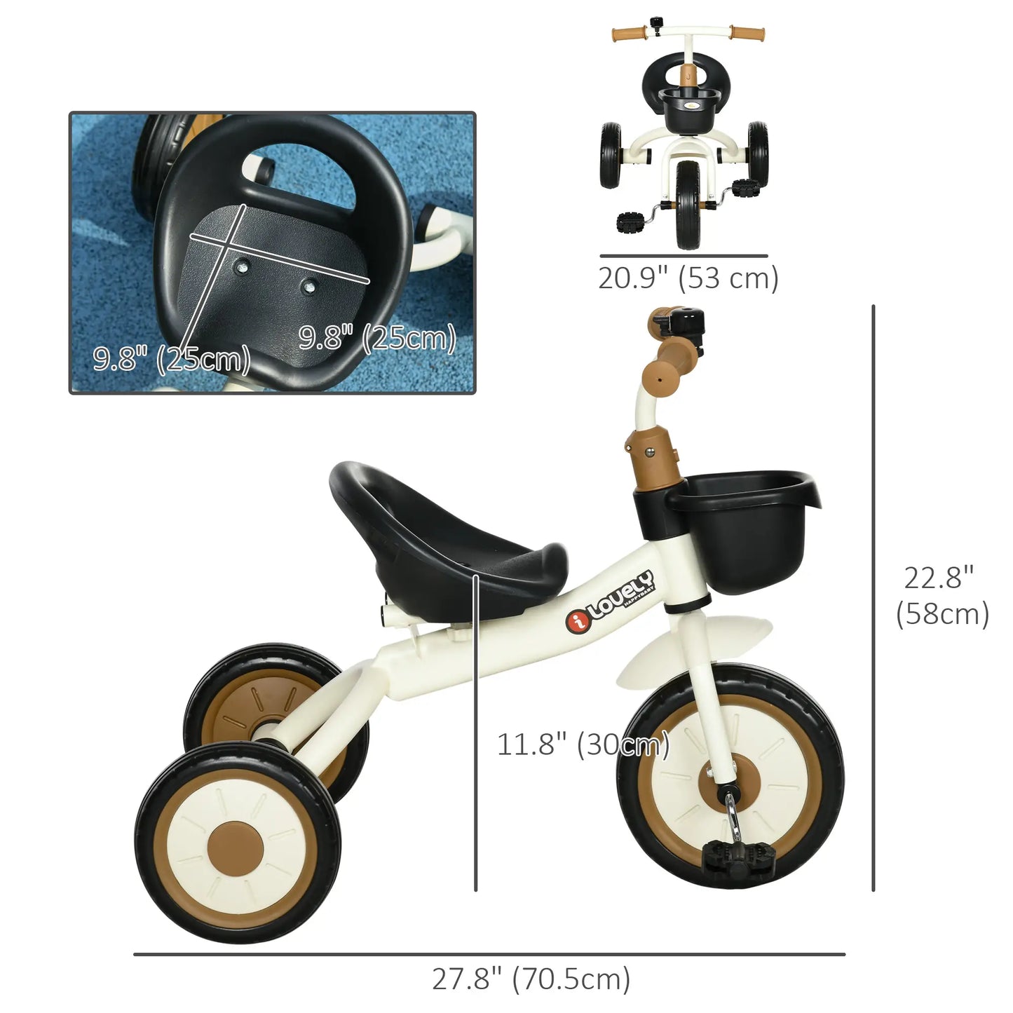 Toddler Tricycle for 2-5 Year Olds, Adjustable Seat, Basket, Bell, White Tricycles for Kids at Gallery Canada