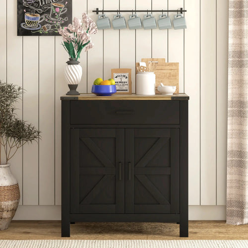 Farmhouse Buffet Cabinet, 1 Drawer, Storage Cabinet, Adjustable Shelf, Black