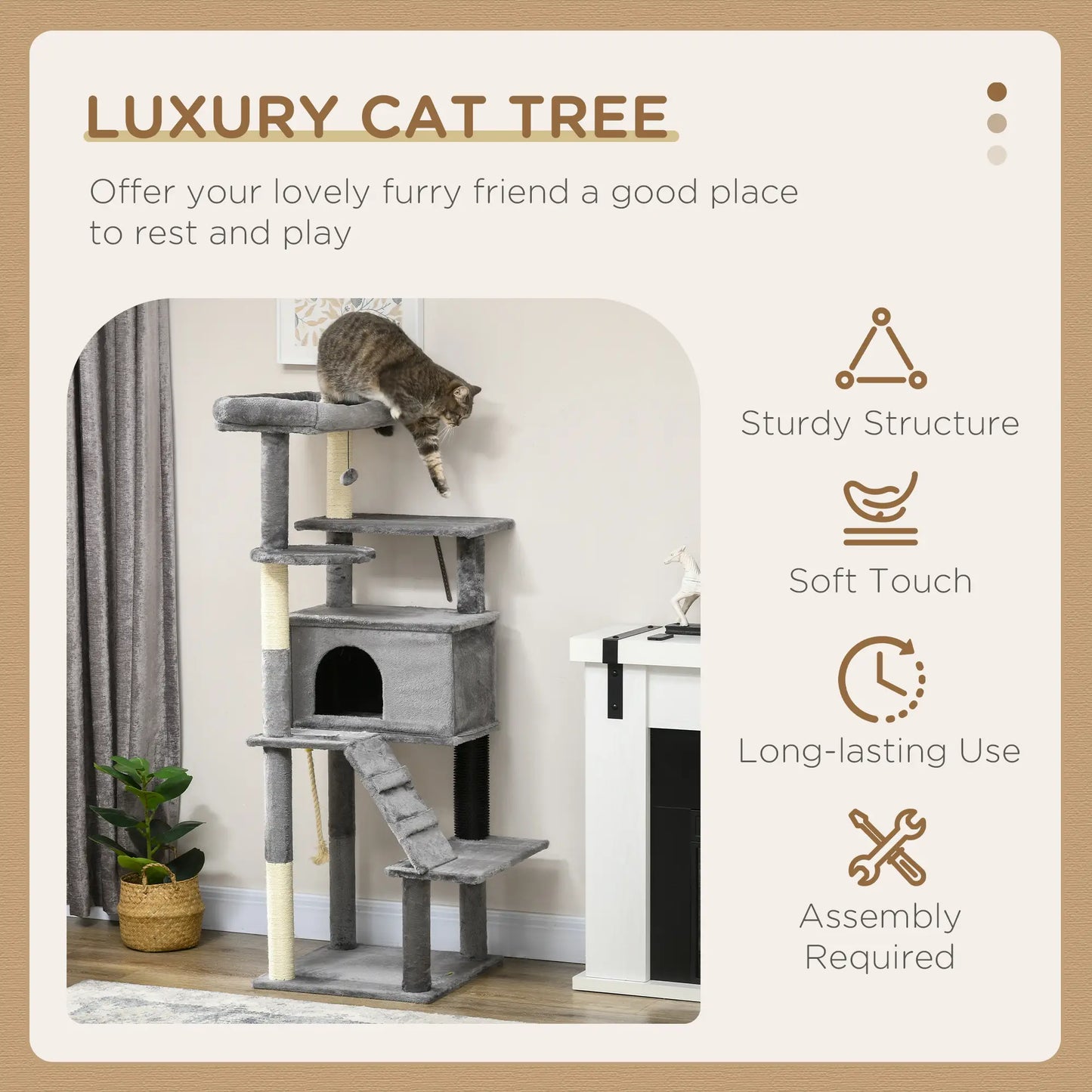 58" Tall Cat Tree for Large Cats, Scratching Posts, Bed, House, Toys, Grey Cat Towers at Gallery Canada