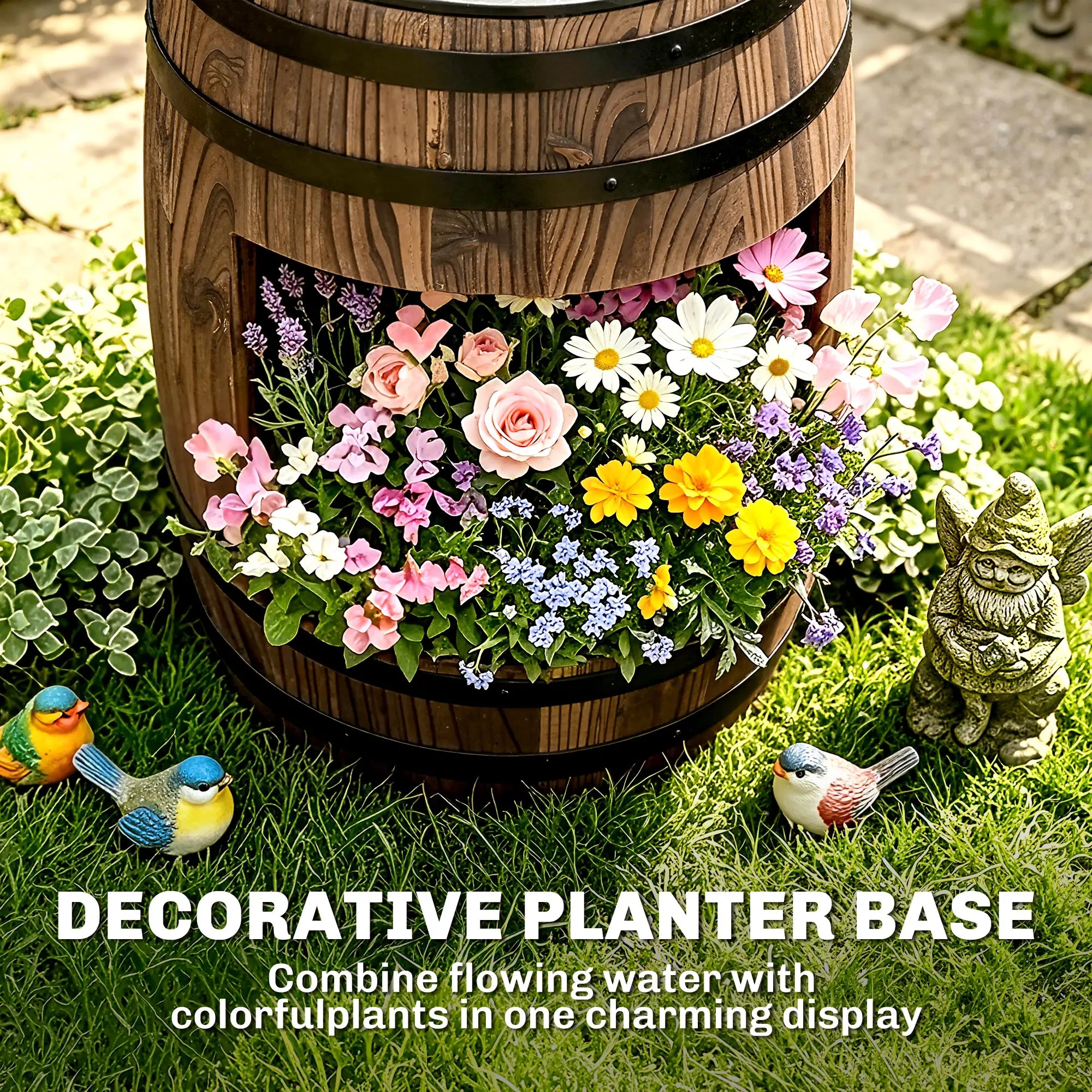 Wooden Outdoor Fountain, Electrical Barrel Waterfall, 3600r/min Pump, Carbonized Water Fountains at Gallery Canada