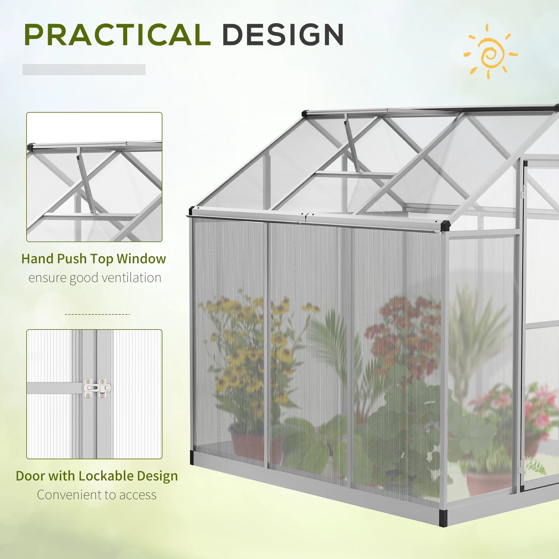 6' x 6' x 6.4' Walk-in Greenhouse, Polycarbonate Panels, Outdoor Walk In Greenhouses at Gallery Canada