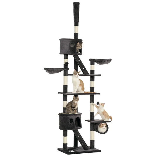 94"-102" Cat Tree, Floor to Ceiling, Multi-Level Play House, Dark Grey Floor to Ceiling Cat Trees Dark Grey at Gallery Canada