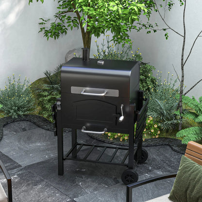 Charcoal Smoker, Adjustable Height, Folding Shelves, Thermometer, Wheels, Black Charcoal BBQ Grils at Gallery Canada