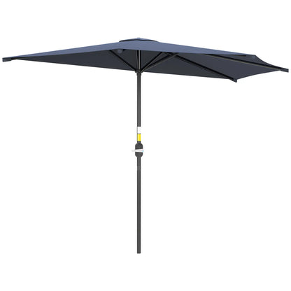 9.8ft Half Umbrella, Semi Round Patio Parasol, Crank Handle, Top Vent, Dark Blue Half Round Umbrellas at Gallery Canada