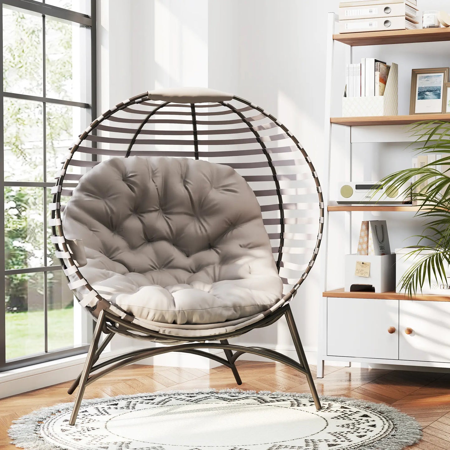 Egg Patio Lounge Chair, Foldable, with Cushion & Pocket, Light Grey, Light Grey Patio Chairs at Gallery Canada