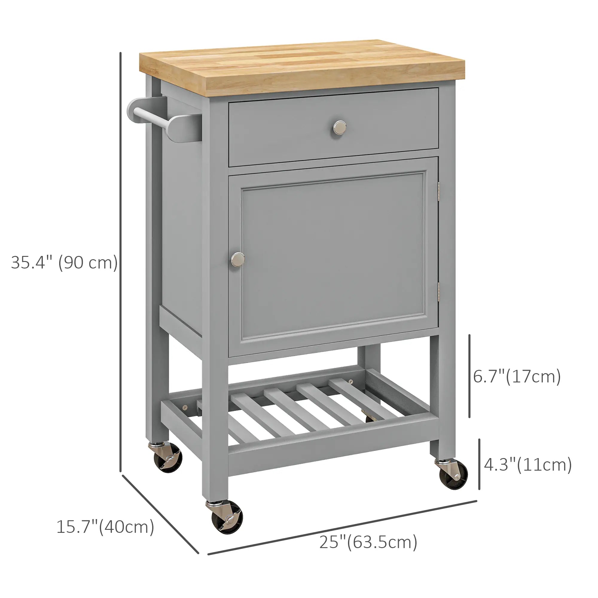 Kitchen Cart on Wheels, Wood Top, Towel Rack, Drawer, Shelf, Grey Kitchen Islands & Kitchen Carts at Gallery Canada