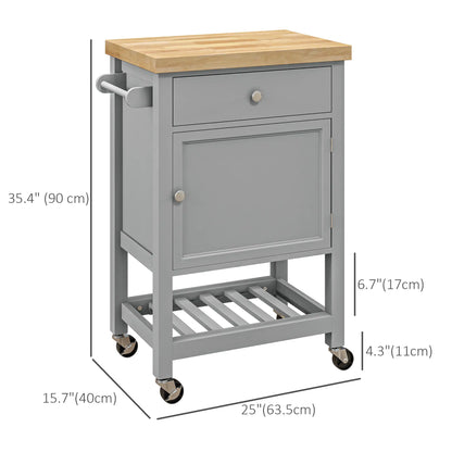 Kitchen Cart on Wheels, Wood Top, Towel Rack, Drawer, Shelf, Grey Kitchen Islands & Kitchen Carts at Gallery Canada