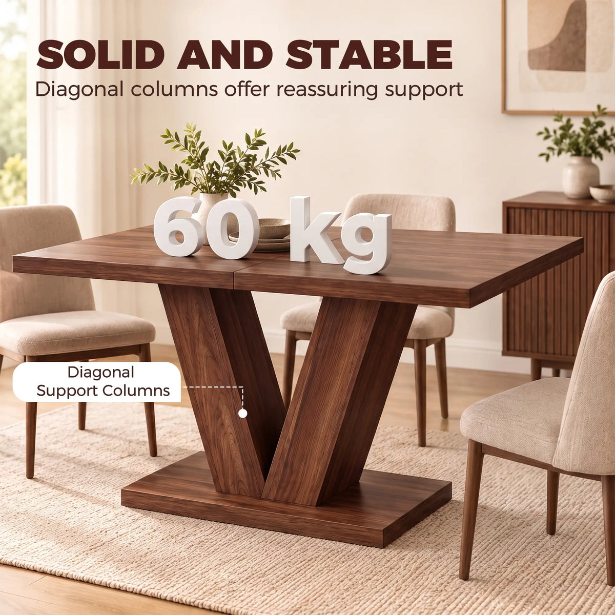 Modern Kitchen Dining Table For 4 People, Walnut