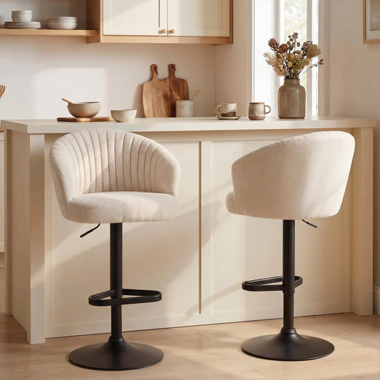 Swivel Counter Height Barstools Set of 2, Adjustable Height, Beige Bar Stools Beige, Black at Gallery Canada