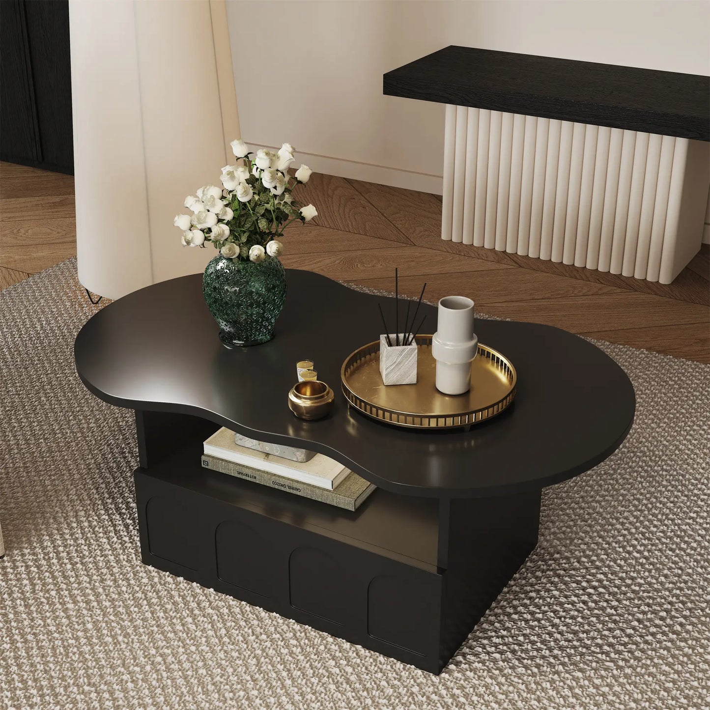 Coffee Table with Drawer, Open Storage, 39.5" L x 23.5" W x 15" H, Black Coffee Tables at Gallery Canada