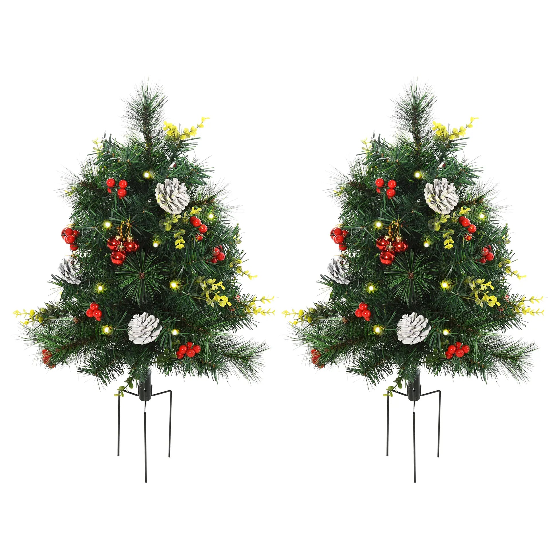 2.5ft Prelit LED Mini Christmas Tree, Pine Needles Pinecones Decor, Berry Pre Lit Christmas Trees Green at Gallery Canada