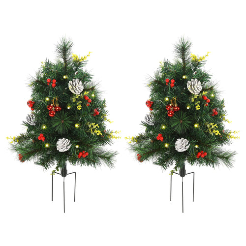 2.5ft Prelit LED Mini Christmas Tree, Pine Needles Pinecones Decor, Berry