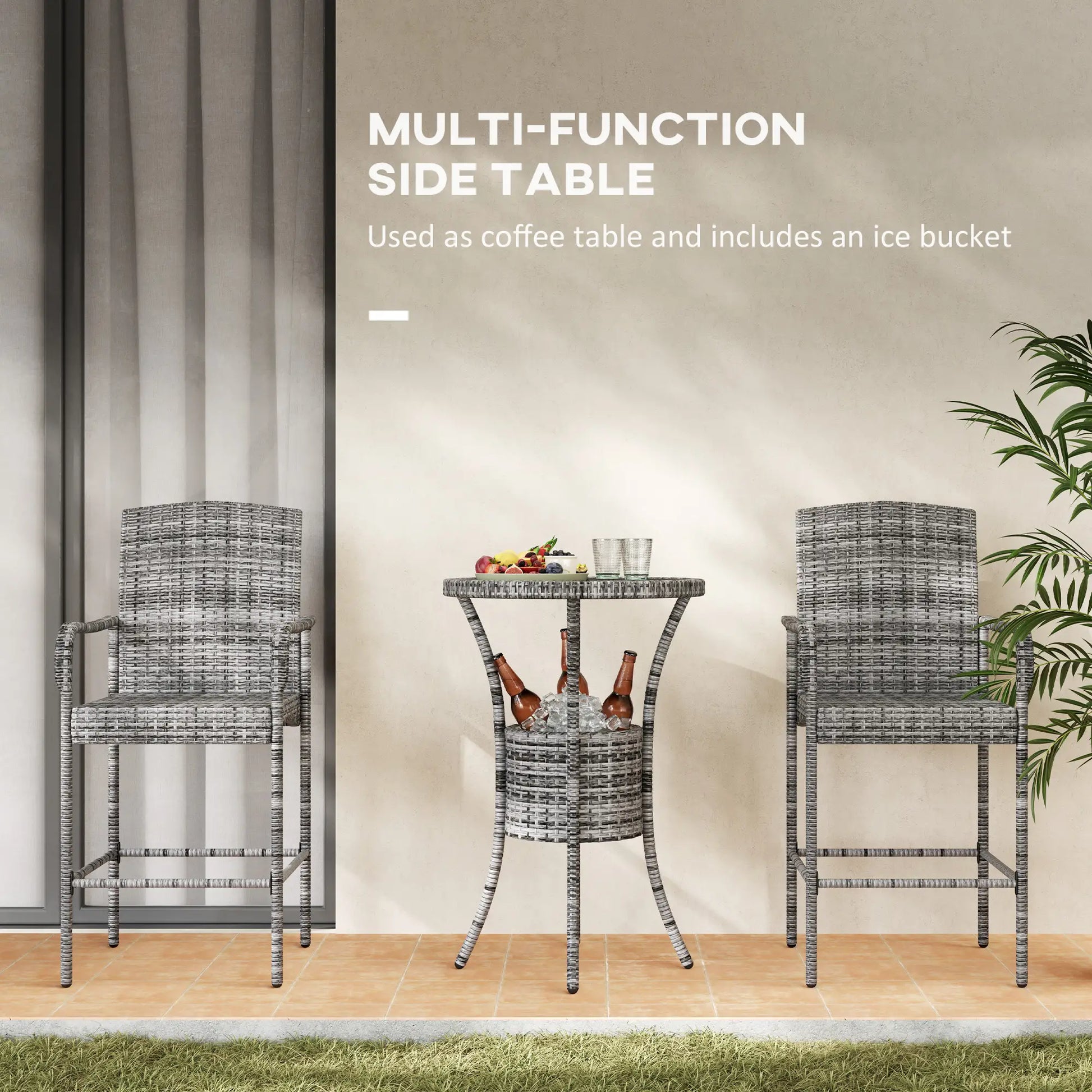 3-Piece Patio Bar Set, Rattan Bistro Table and Chairs, Mixed Grey Bistro Sets at Gallery Canada