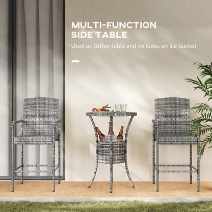 3-Piece Patio Bar Set, Rattan Bistro Table and Chairs, Mixed Grey Bistro Sets at Gallery Canada