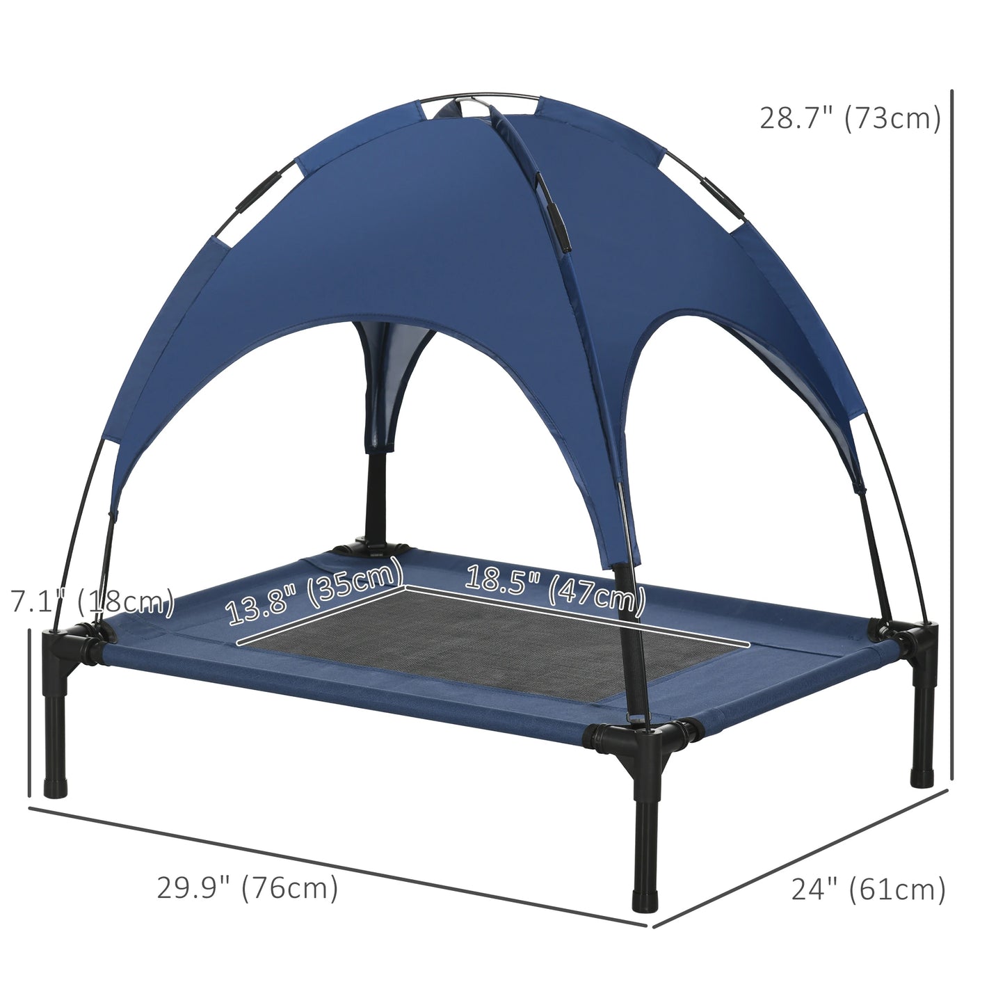 Portable Raised Dog Cot with Canopy, Medium Size, Dark Blue Elevated Dog Beds at Gallery Canada