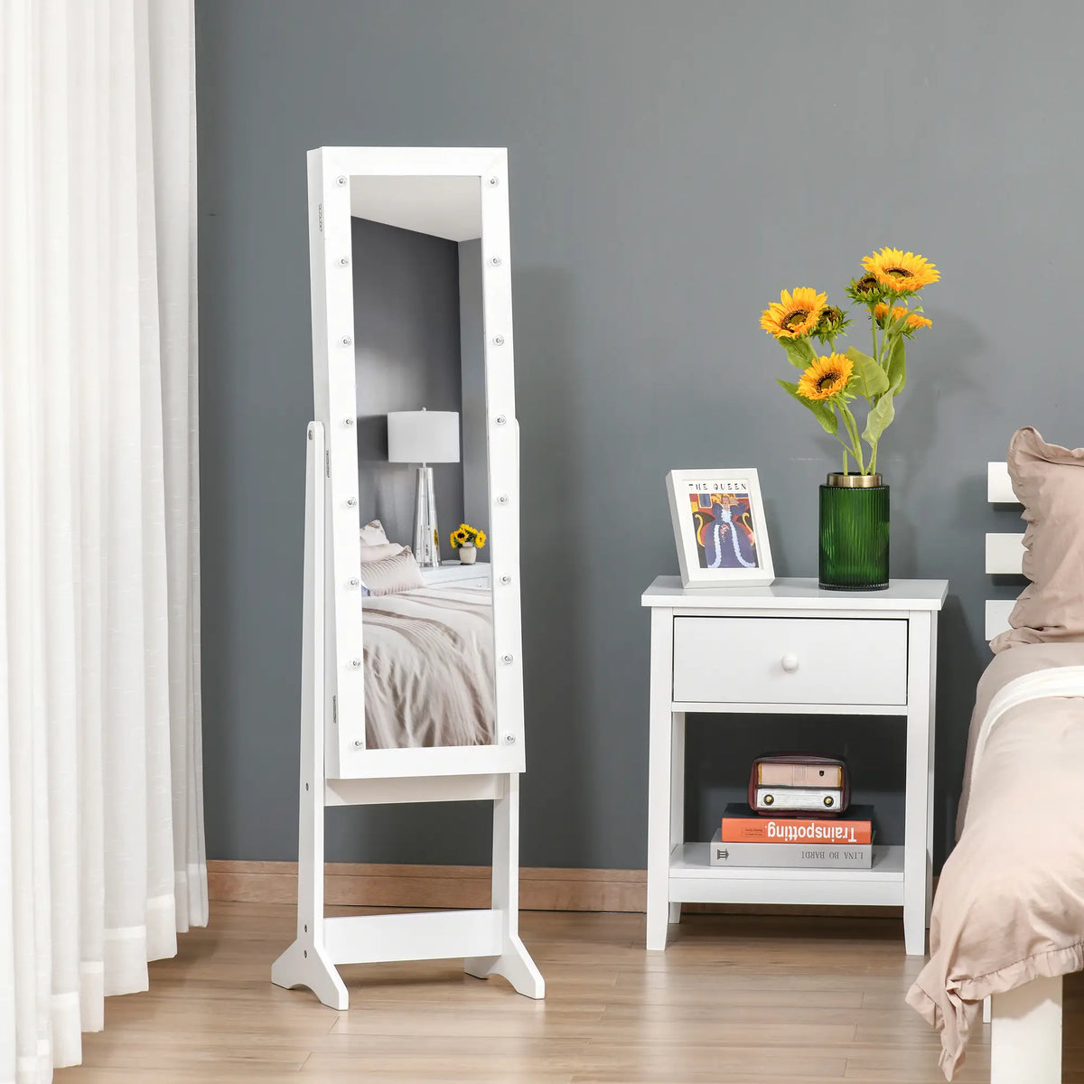 Free Standing Armoire Organizer, Lighted Mirrored Jewelry Cabinet, Angle Adjustable, 16 LED Lights Jewelry Armoire & Jewellery Mirror Cabinets at Gallery Canada